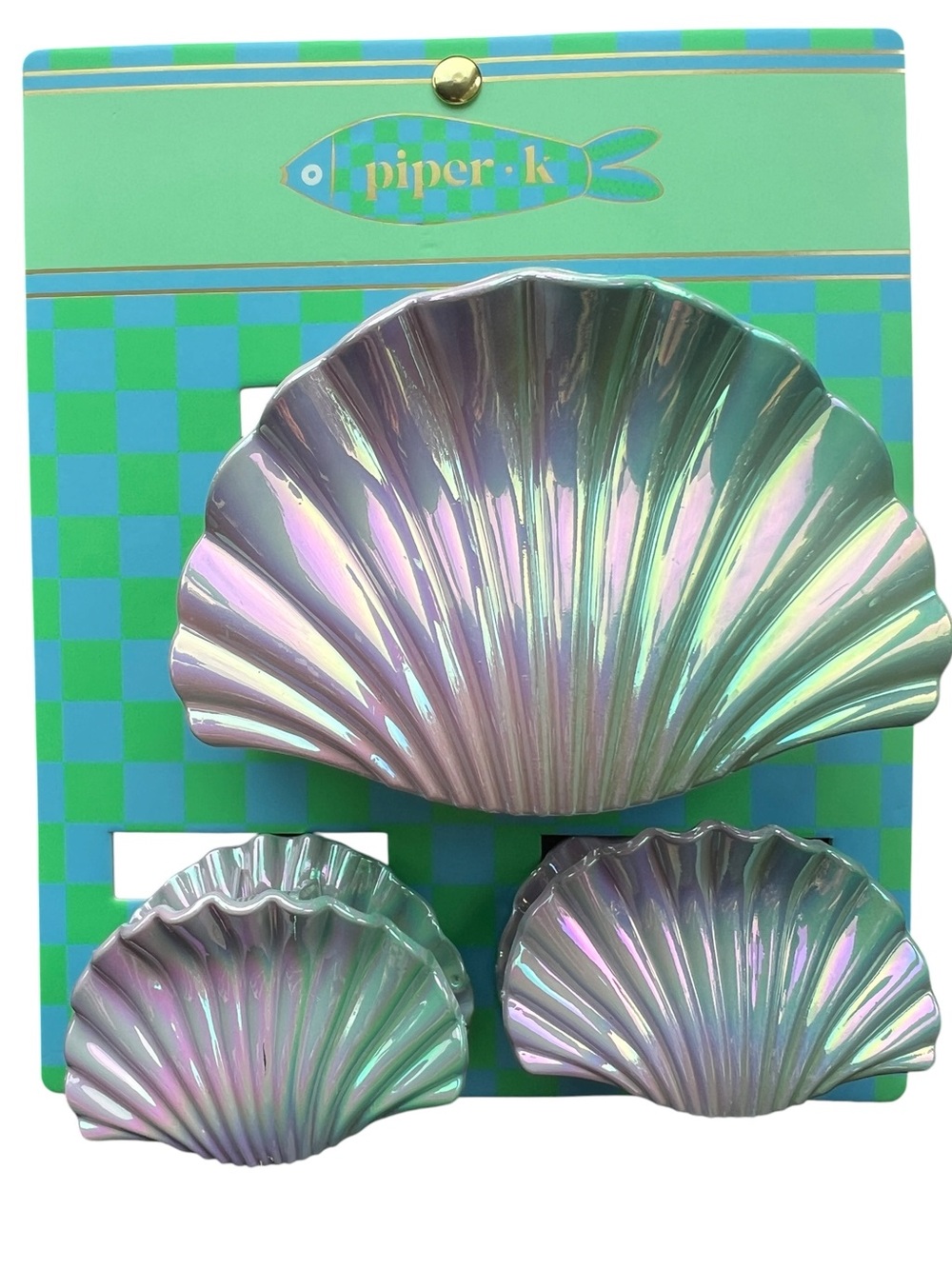 Piper K Iridescent Seashell Hair Clip 3 Piece Set Lavender / Seafoam